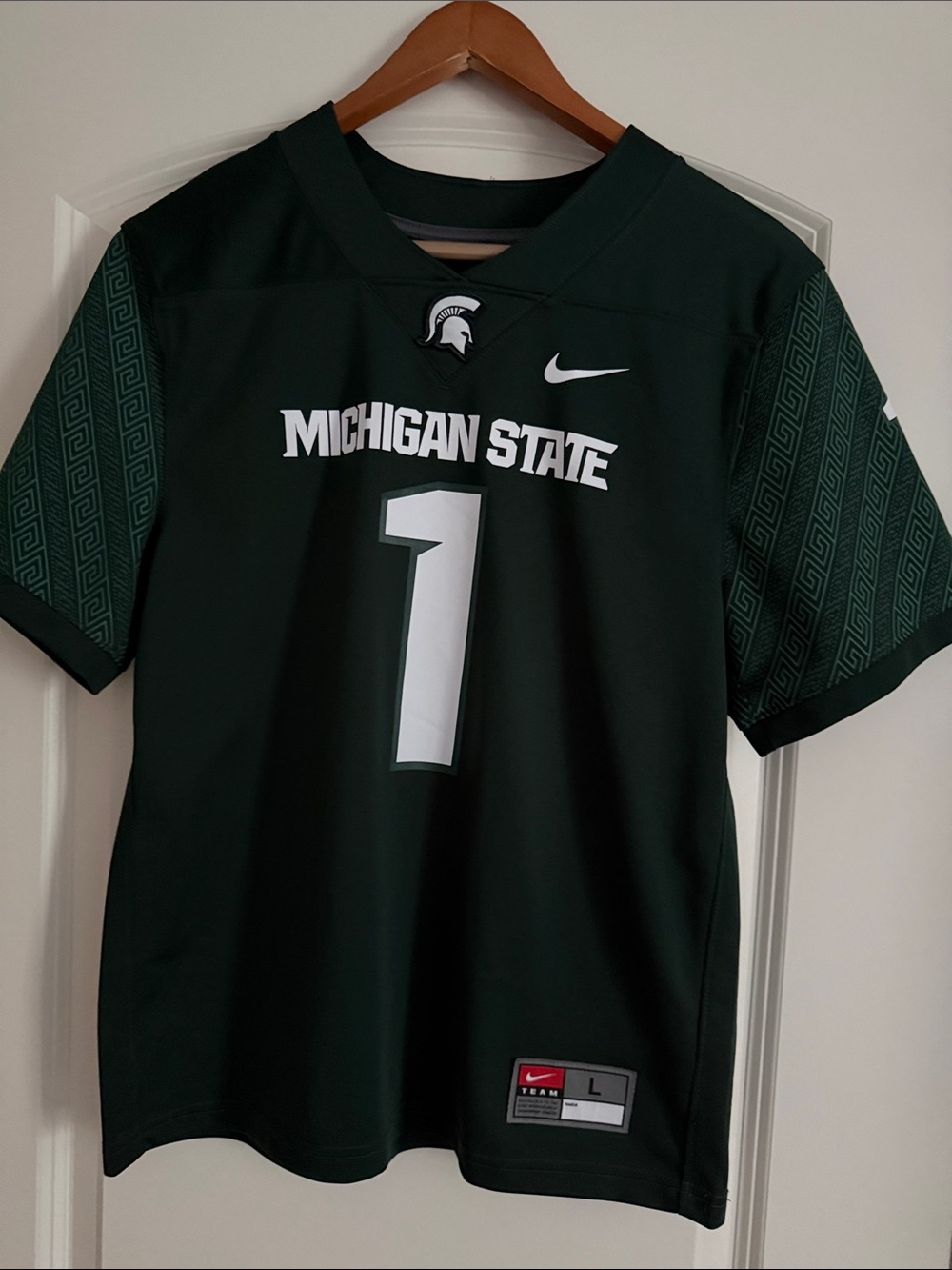 Boy’s Nike Dark Green Michigan State #1 Football Jersey with White Accents